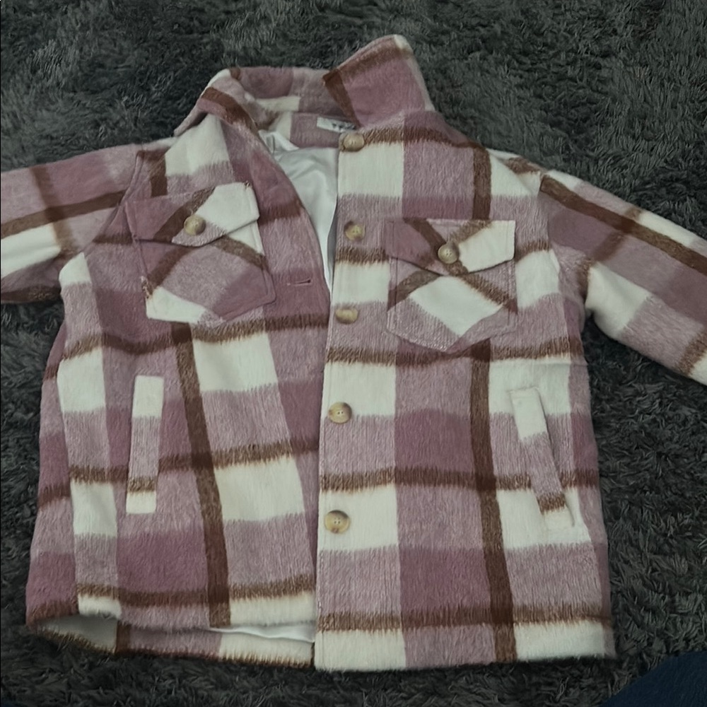Plaid Button-Up Jacket in Pink and Brown